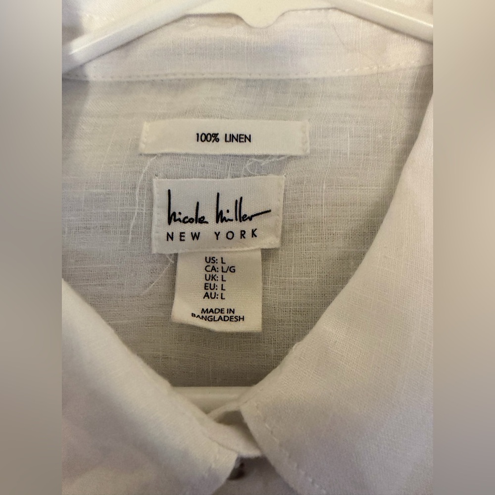 Nicole Miller White Linen Button-Down Shirt - Picture 2 of 4